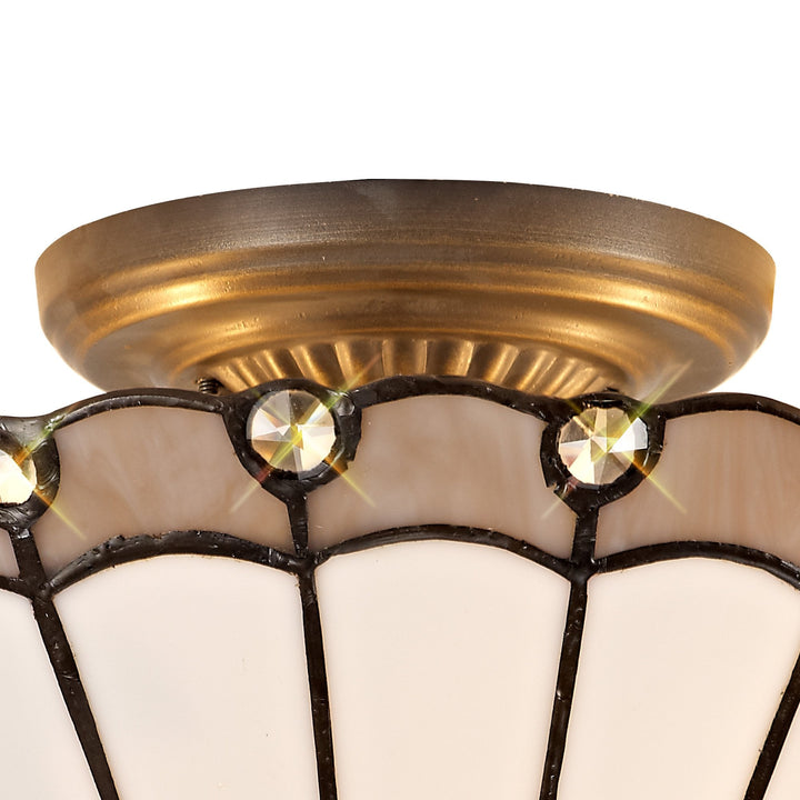 Nelson Lighting NLK03339 Umbrian 2 Light Semi Ceiling With 30cm Tiffany Shade Grey/Chrome/Antique Brass