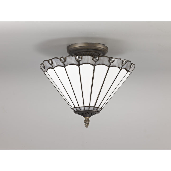 Nelson Lighting NLK03339 Umbrian 2 Light Semi Ceiling With 30cm Tiffany Shade Grey/Chrome/Antique Brass