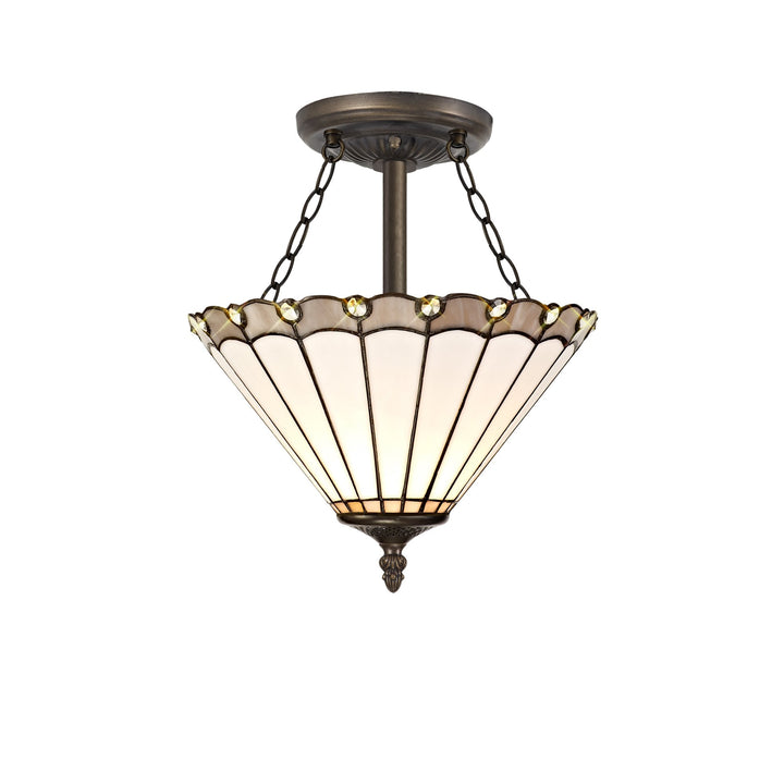 Nelson Lighting NLK03349 Umbrian 3 Light Semi Ceiling With 30cm Tiffany Shade Grey/Chrome/Antique Brass