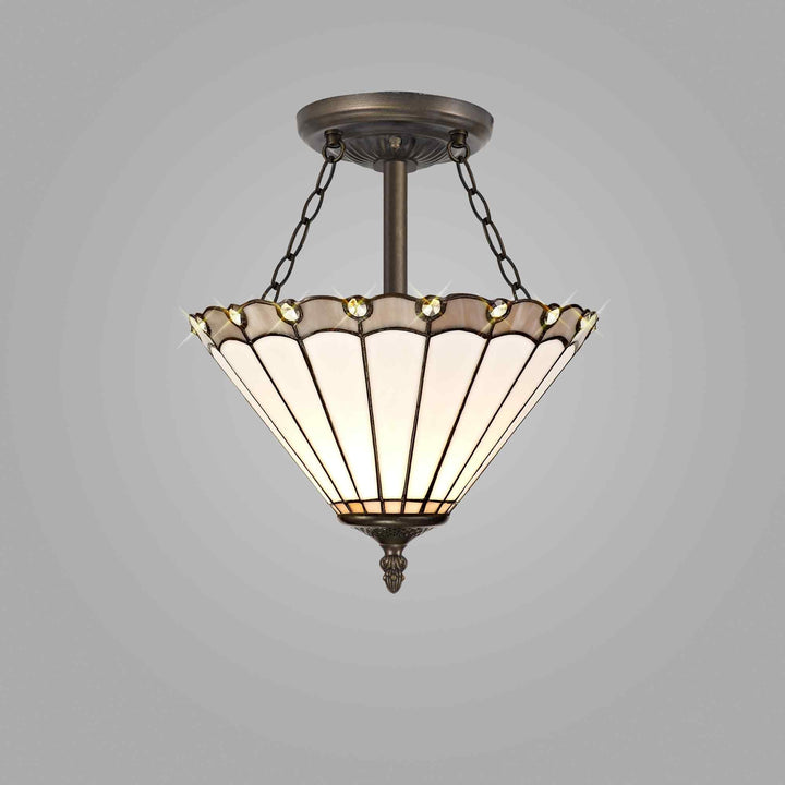 Nelson Lighting NLK03349 Umbrian 3 Light Semi Ceiling With 30cm Tiffany Shade Grey/Chrome/Antique Brass