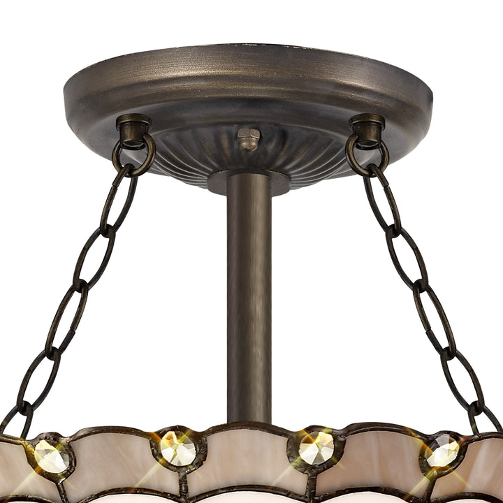 Nelson Lighting NLK03349 Umbrian 3 Light Semi Ceiling With 30cm Tiffany Shade Grey/Chrome/Antique Brass