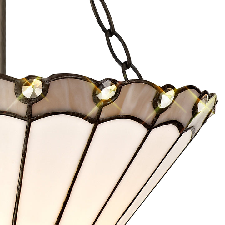 Nelson Lighting NLK03349 Umbrian 3 Light Semi Ceiling With 30cm Tiffany Shade Grey/Chrome/Antique Brass