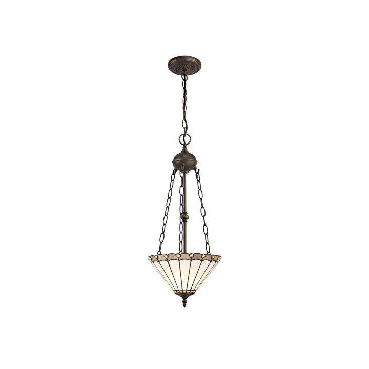 Nelson Lighting NLK03359 Umbrian 2 Light Up Lighter Pendant With 30cm Tiffany Shade Grey/Chrome/Antique Brass