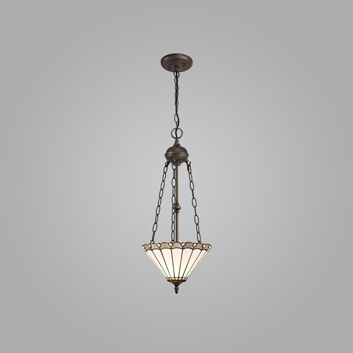 Nelson Lighting NLK03359 Umbrian 2 Light Up Lighter Pendant With 30cm Tiffany Shade Grey/Chrome/Antique Brass