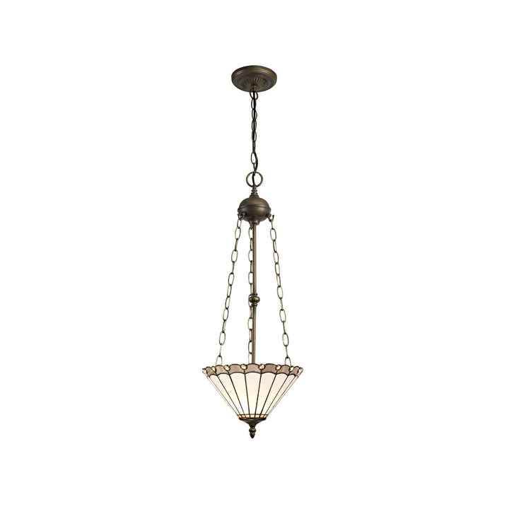 Nelson Lighting NLK03369 Umbrian 3 Light Up Lighter Pendant With 30cm Tiffany Shade Grey/Chrome/Antique Brass