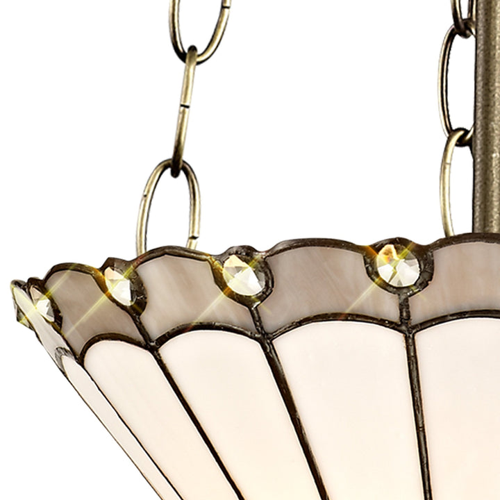 Nelson Lighting NLK03369 Umbrian 3 Light Up Lighter Pendant With 30cm Tiffany Shade Grey/Chrome/Antique Brass