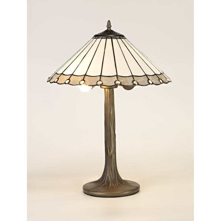 Nelson Lighting NLK03379 Umbrian 2 Light Tree Like Table Lamp With 40cm Tiffany Shade Grey/Chrome/Antique Brass