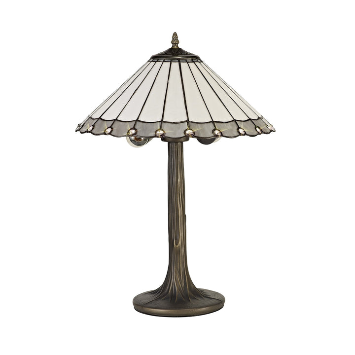 Nelson Lighting NLK03379 Umbrian 2 Light Tree Like Table Lamp With 40cm Tiffany Shade Grey/Chrome/Antique Brass