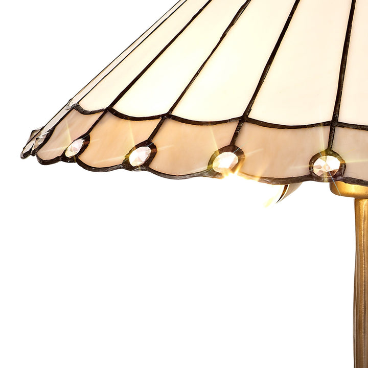 Nelson Lighting NLK03379 Umbrian 2 Light Tree Like Table Lamp With 40cm Tiffany Shade Grey/Chrome/Antique Brass
