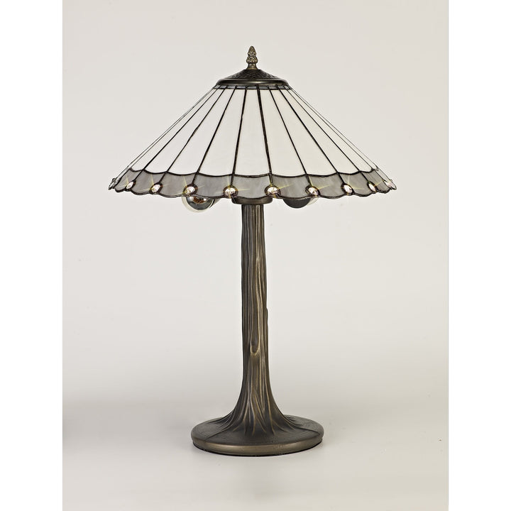 Nelson Lighting NLK03379 Umbrian 2 Light Tree Like Table Lamp With 40cm Tiffany Shade Grey/Chrome/Antique Brass