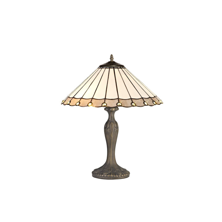 Nelson Lighting NLK03389 Umbrian 2 Light Curved Table Lamp With 40cm Tiffany Shade Grey/Chrome/Antique Brass