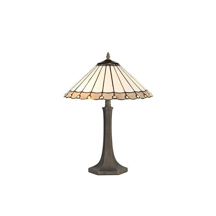 Nelson Lighting NLK03399 Umbrian 2 Light Octagonal Table Lamp With 40cm Tiffany Shade Grey/Chrome/Antique Brass