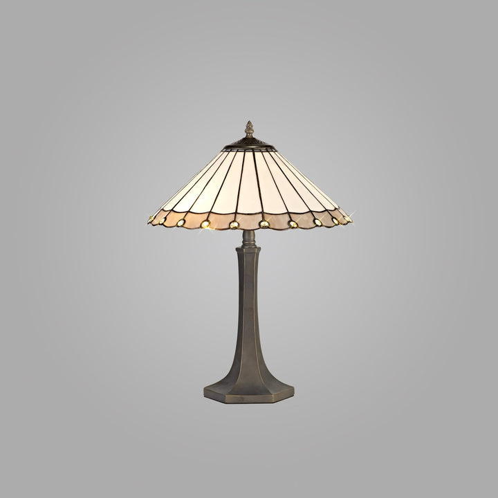 Nelson Lighting NLK03399 Umbrian 2 Light Octagonal Table Lamp With 40cm Tiffany Shade Grey/Chrome/Antique Brass