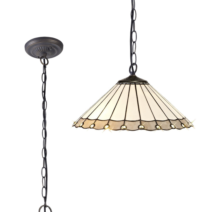 Nelson Lighting NLK03409 Umbrian 1 Light Down Lighter Pendant With 40cm Tiffany Shade Grey/Chrome/Antique Brass