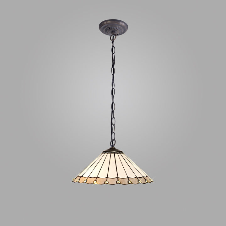 Nelson Lighting NLK03409 Umbrian 1 Light Down Lighter Pendant With 40cm Tiffany Shade Grey/Chrome/Antique Brass