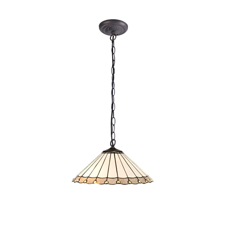 Nelson Lighting NLK03409 Umbrian 1 Light Down Lighter Pendant With 40cm Tiffany Shade Grey/Chrome/Antique Brass