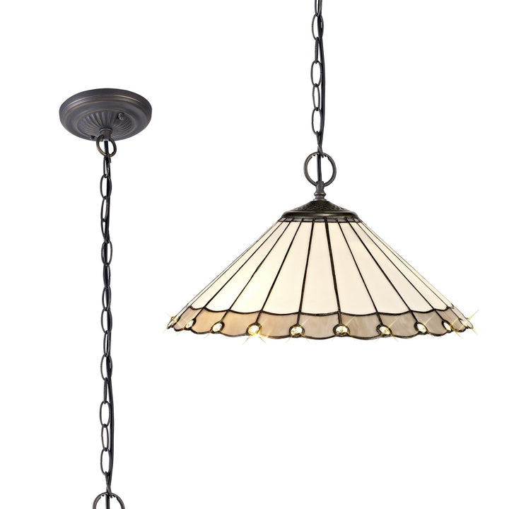 Nelson Lighting NLK03419 Umbrian 2 Light Down Lighter Pendant With 40cm Tiffany Shade Grey/Chrome/Antique Brass