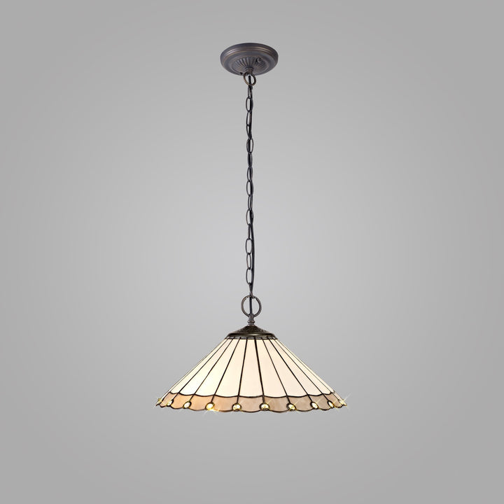 Nelson Lighting NLK03419 Umbrian 2 Light Down Lighter Pendant With 40cm Tiffany Shade Grey/Chrome/Antique Brass