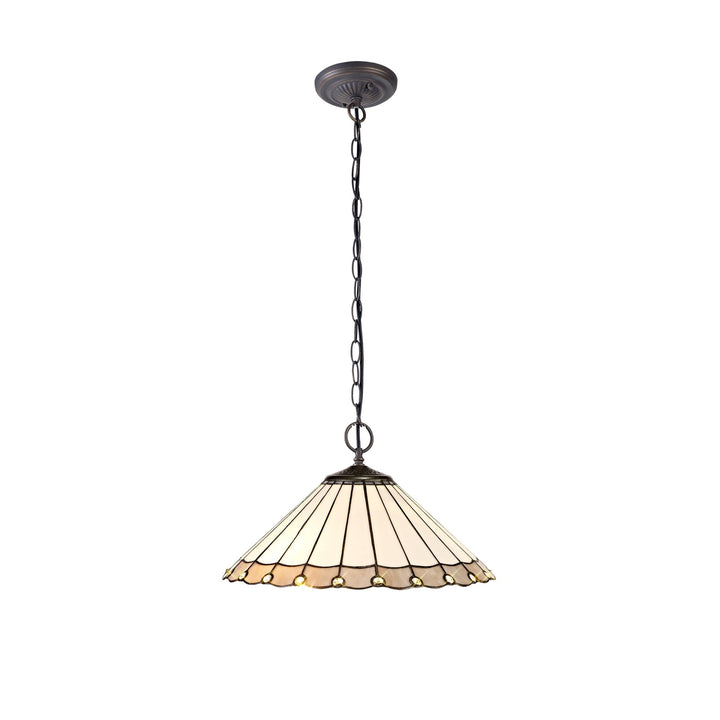 Nelson Lighting NLK03419 Umbrian 2 Light Down Lighter Pendant With 40cm Tiffany Shade Grey/Chrome/Antique Brass