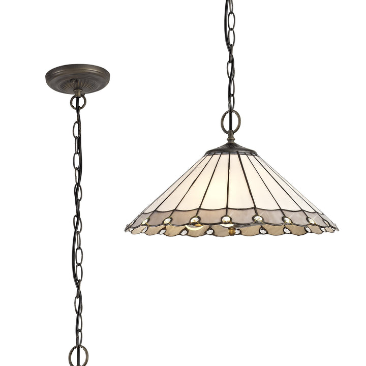 Nelson Lighting NLK03429 Umbrian 3 Light Down Lighter Pendant With 40cm Tiffany Shade Grey/Chrome/Antique Brass