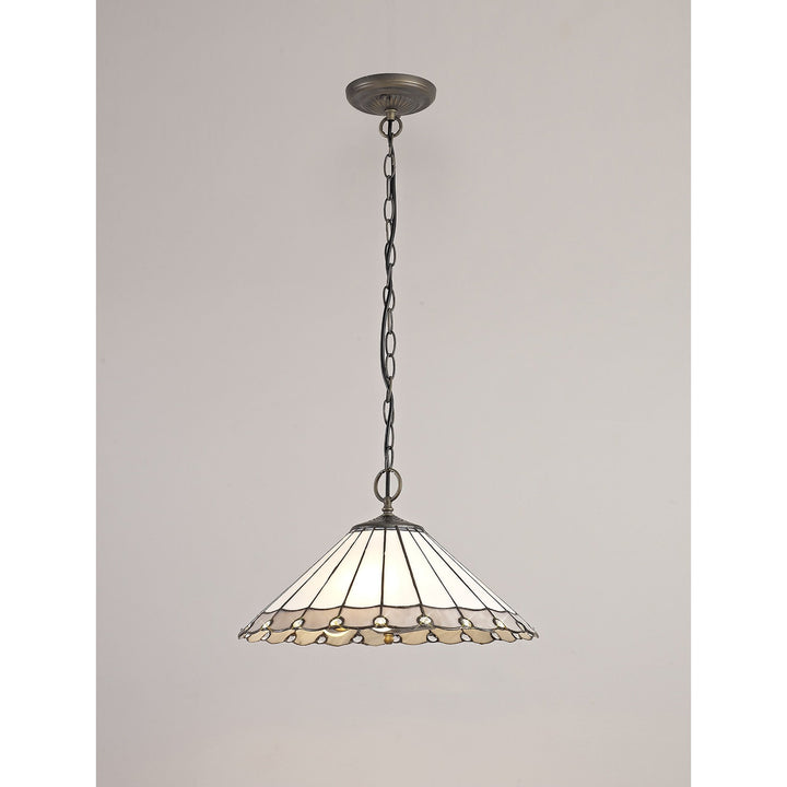 Nelson Lighting NLK03429 Umbrian 3 Light Down Lighter Pendant With 40cm Tiffany Shade Grey/Chrome/Antique Brass