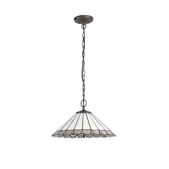 Nelson Lighting NLK03429 Umbrian 3 Light Down Lighter Pendant With 40cm Tiffany Shade Grey/Chrome/Antique Brass