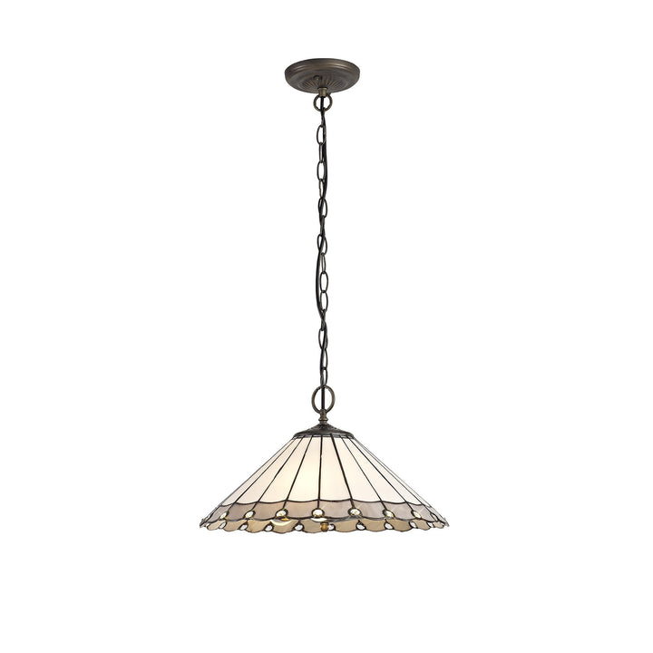 Nelson Lighting NLK03429 Umbrian 3 Light Down Lighter Pendant With 40cm Tiffany Shade Grey/Chrome/Antique Brass