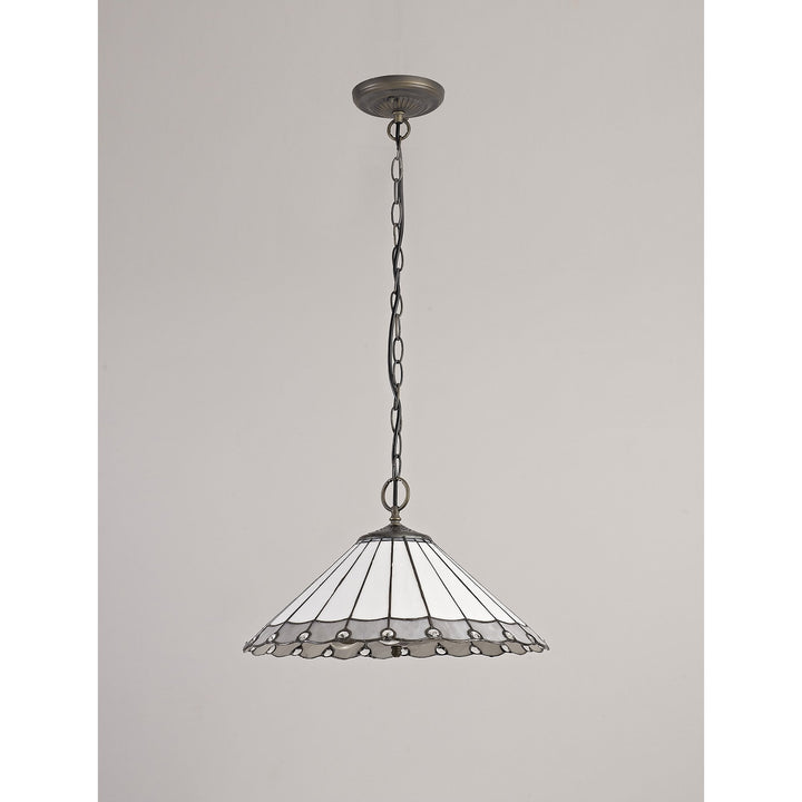 Nelson Lighting NLK03429 Umbrian 3 Light Down Lighter Pendant With 40cm Tiffany Shade Grey/Chrome/Antique Brass