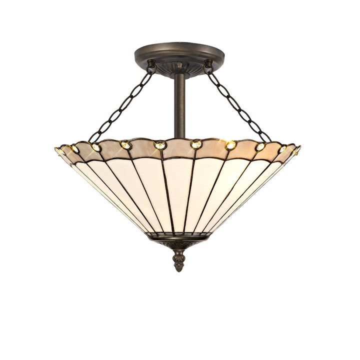 Nelson Lighting NLK03439 Umbrian 3 Light Semi Ceiling With 40cm Tiffany Shade Grey/Chrome/Antique Brass