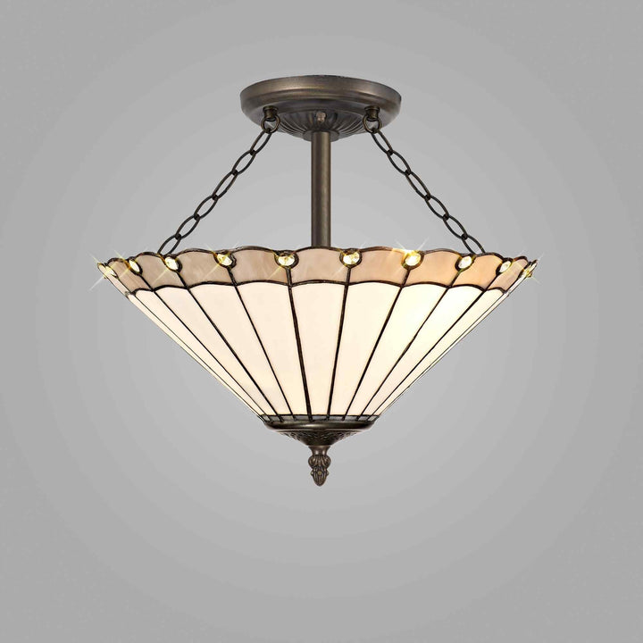 Nelson Lighting NLK03439 Umbrian 3 Light Semi Ceiling With 40cm Tiffany Shade Grey/Chrome/Antique Brass