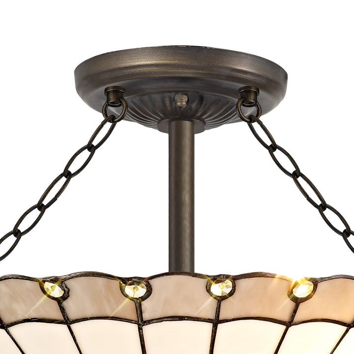 Nelson Lighting NLK03439 Umbrian 3 Light Semi Ceiling With 40cm Tiffany Shade Grey/Chrome/Antique Brass