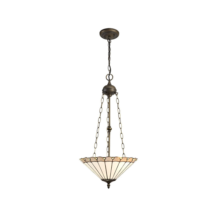 Nelson Lighting NLK03449 Umbrian 3 Light Up Lighter Pendant With 40cm Tiffany Shade Grey/Chrome/Antique Brass