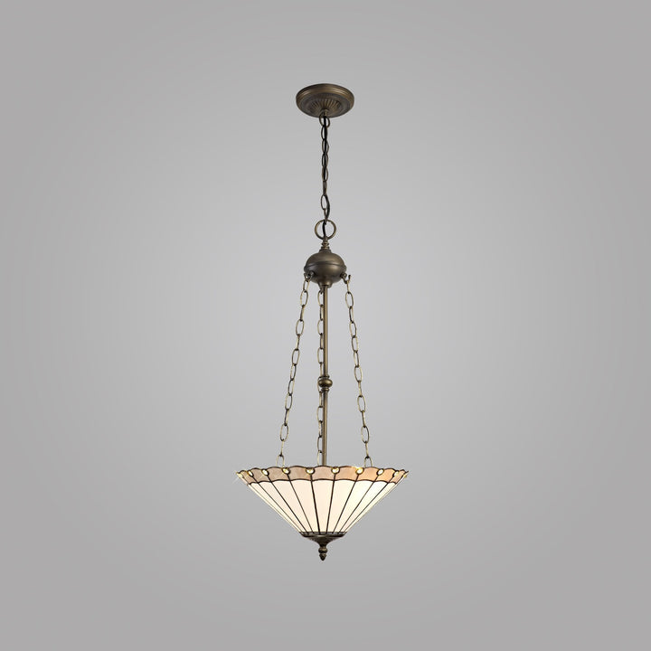 Nelson Lighting NLK03449 Umbrian 3 Light Up Lighter Pendant With 40cm Tiffany Shade Grey/Chrome/Antique Brass