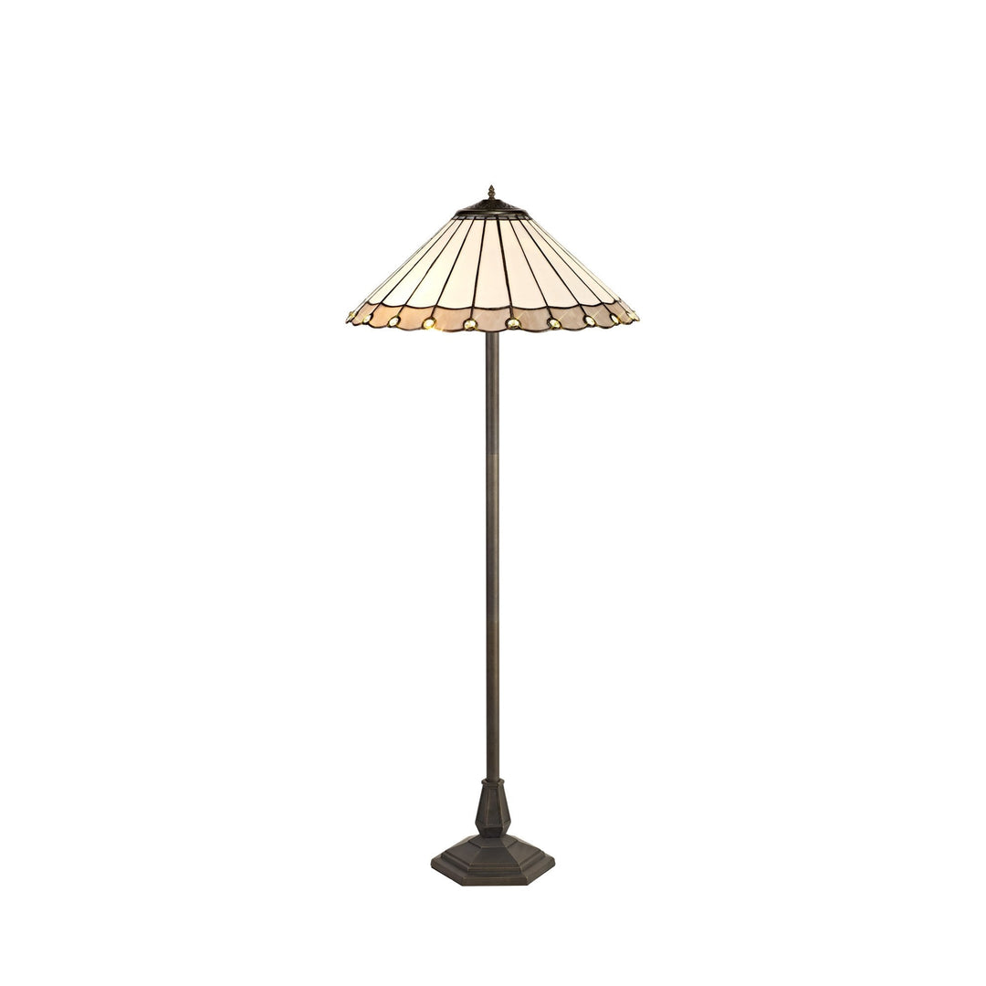 Nelson Lighting NLK03459 Umbrian 2 Light Octagonal Floor Lamp With 40cm Tiffany Shade Grey/Chrome/Antique Brass