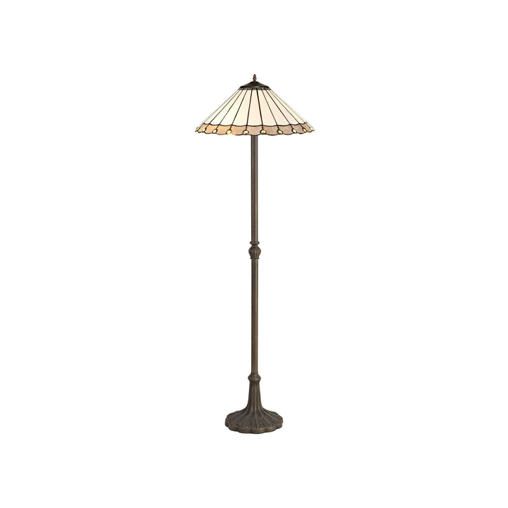 Nelson Lighting NLK03469 Umbrian 2 Light Leaf Design Floor Lamp With 40cm Tiffany Shade Grey/Chrome/Brass