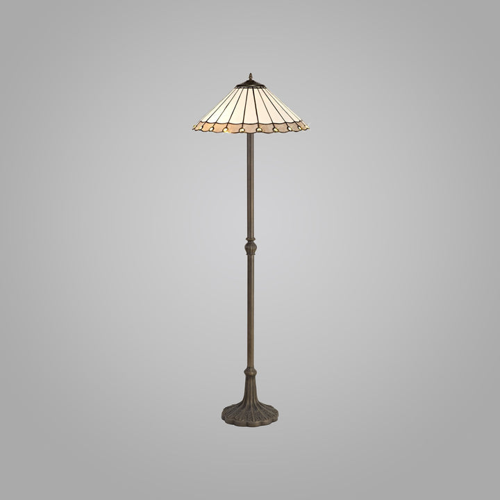 Nelson Lighting NLK03469 Umbrian 2 Light Leaf Design Floor Lamp With 40cm Tiffany Shade Grey/Chrome/Brass