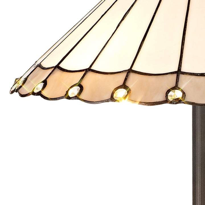 Nelson Lighting NLK03469 Umbrian 2 Light Leaf Design Floor Lamp With 40cm Tiffany Shade Grey/Chrome/Brass