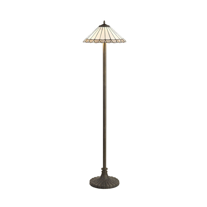 Nelson Lighting NLK03479 Umbrian 2 Light Stepped Design Floor Lamp With 40cm Tiffany Shade Grey/Chrome/Brass