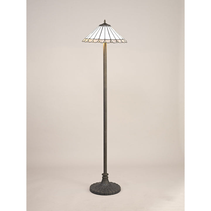Nelson Lighting NLK03479 Umbrian 2 Light Stepped Design Floor Lamp With 40cm Tiffany Shade Grey/Chrome/Brass