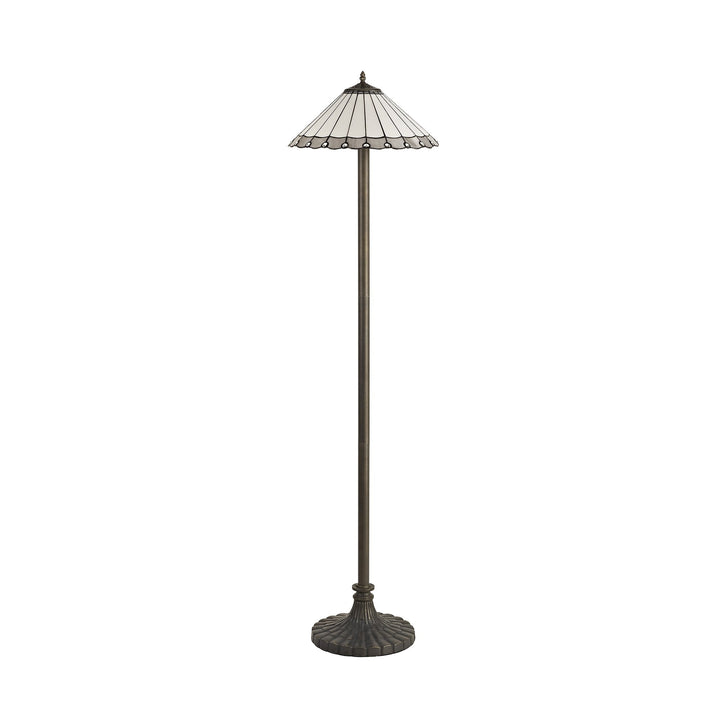 Nelson Lighting NLK03479 Umbrian 2 Light Stepped Design Floor Lamp With 40cm Tiffany Shade Grey/Chrome/Brass