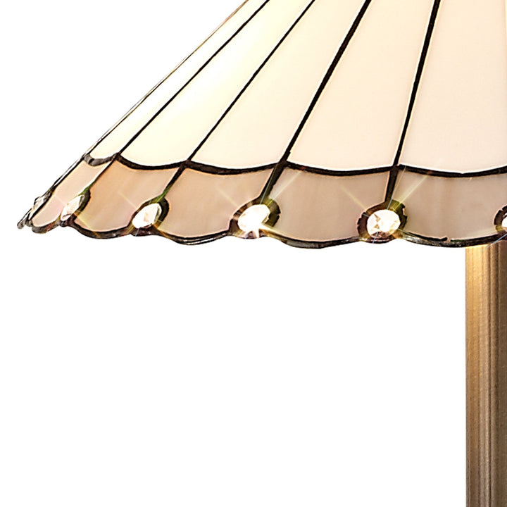 Nelson Lighting NLK03479 Umbrian 2 Light Stepped Design Floor Lamp With 40cm Tiffany Shade Grey/Chrome/Brass