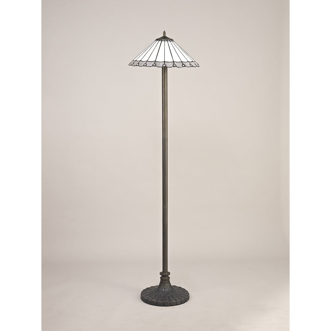 Nelson Lighting NLK03479 Umbrian 2 Light Stepped Design Floor Lamp With 40cm Tiffany Shade Grey/Chrome/Brass