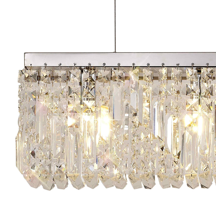 Nelson Lighting NL78099 Zian 102x9cm Rectangular Pendant Chandelier 5 Light Polished Chrome/Crystal