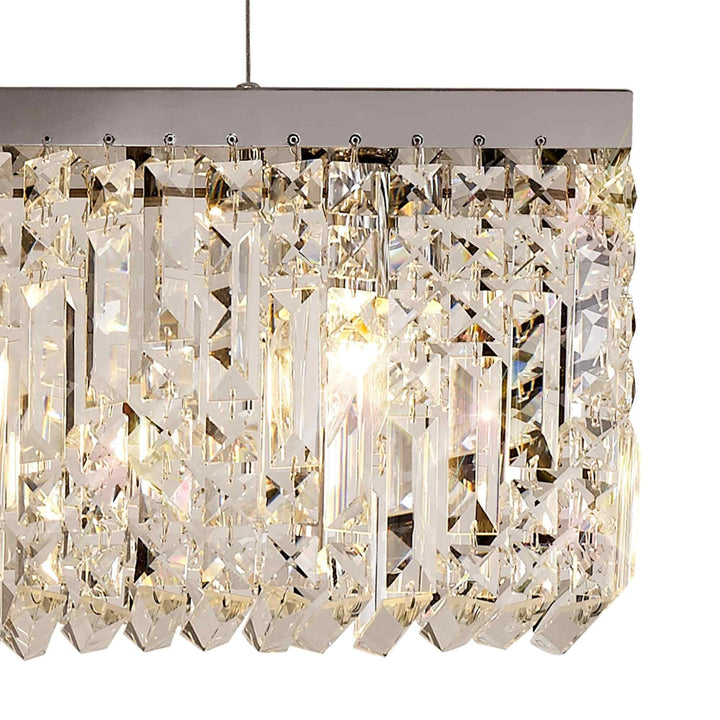 Nelson Lighting NL78099 Zian 102x9cm Rectangular Pendant Chandelier 5 Light Polished Chrome/Crystal