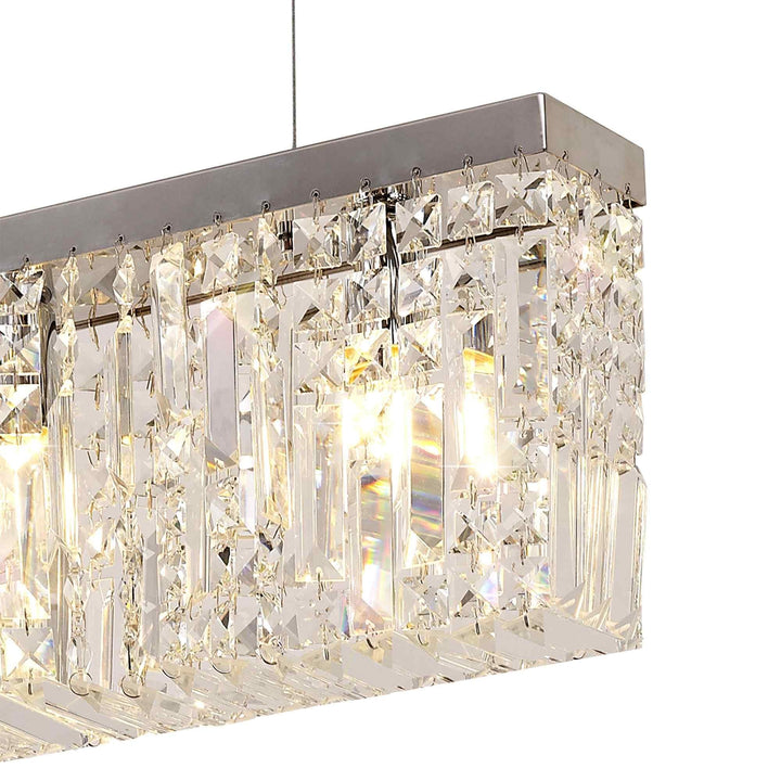Nelson Lighting NL78099 Zian 102x9cm Rectangular Pendant Chandelier 5 Light Polished Chrome/Crystal