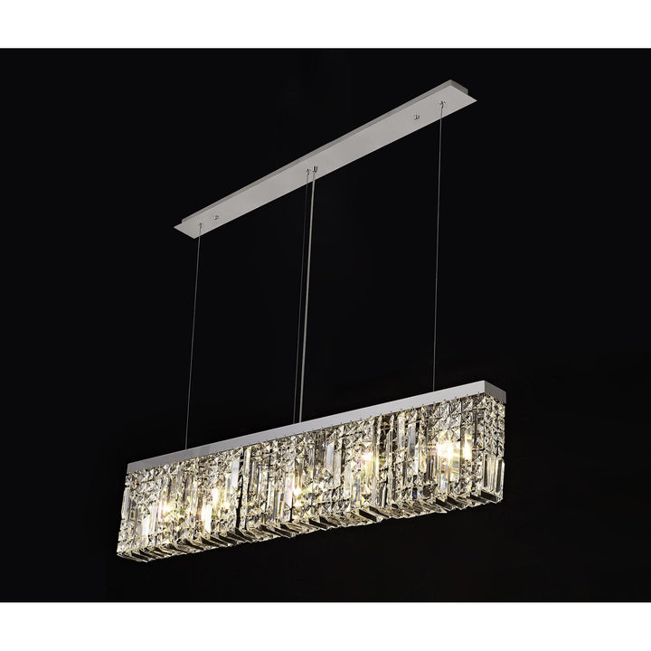 Nelson Lighting NL78099 Zian 102x9cm Rectangular Pendant Chandelier 5 Light Polished Chrome/Crystal