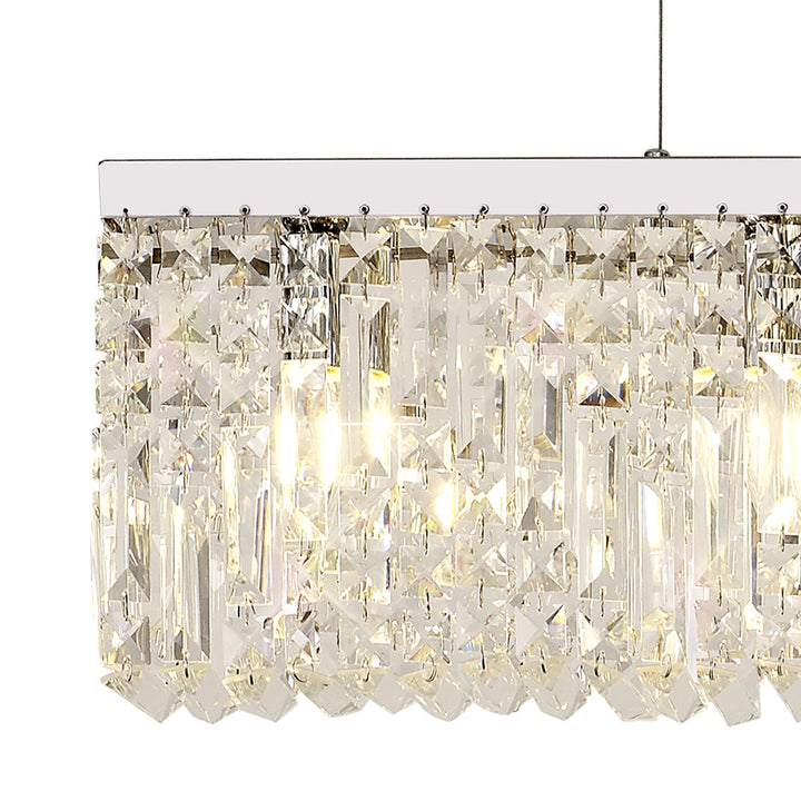 Nelson Lighting NL78109 Zian 138x9cm Rectangular Pendant Chandelier 7 Light Polished Chrome/Crystal