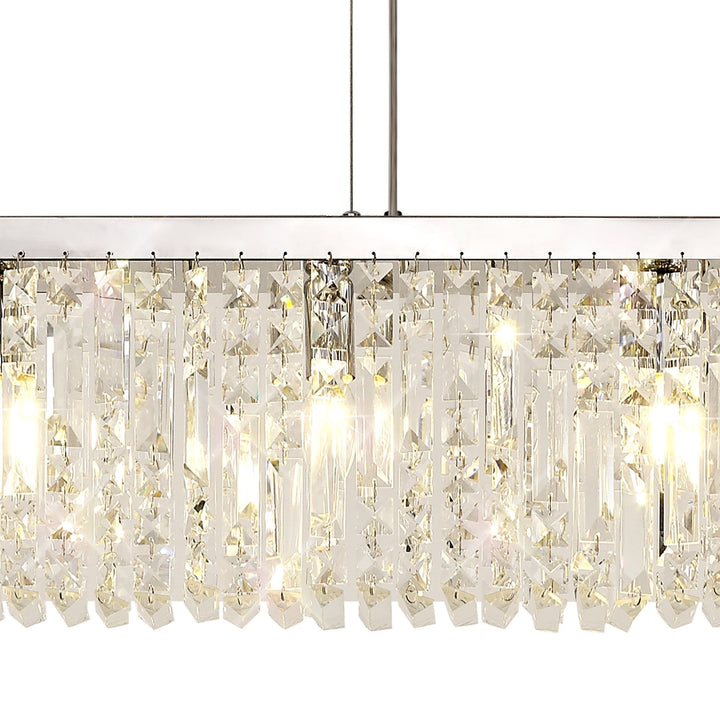 Nelson Lighting NL78109 Zian 138x9cm Rectangular Pendant Chandelier 7 Light Polished Chrome/Crystal