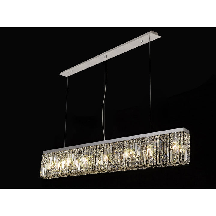 Nelson Lighting NL78109 Zian 138x9cm Rectangular Pendant Chandelier 7 Light Polished Chrome/Crystal