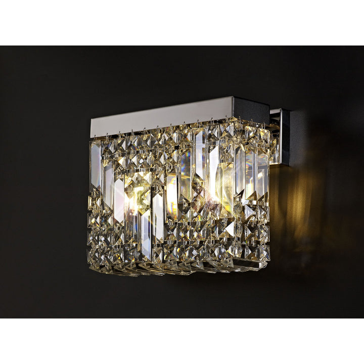Nelson Lighting NL78119 Zian 29x13cm Rectangular Small Wall Lamp 2 Light Polished Chrome/Crystal